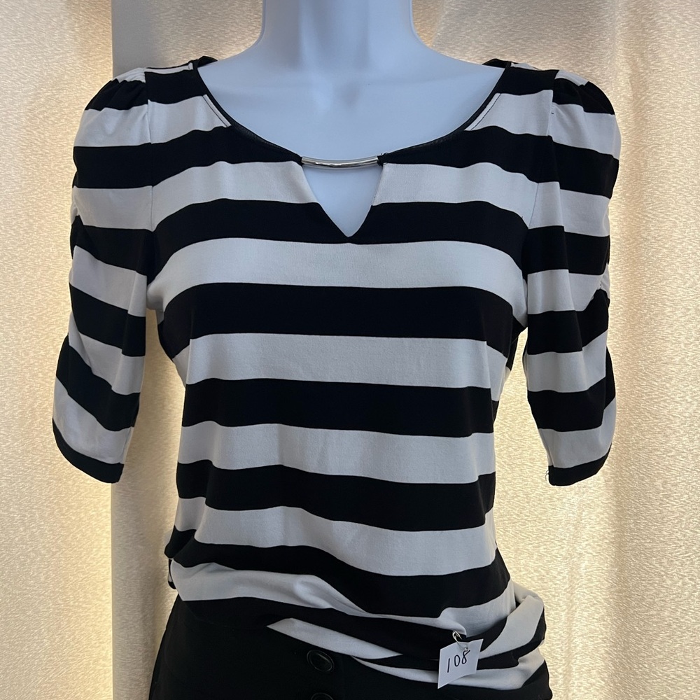 White House Black Market Black and White Striped Tee